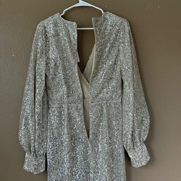 AMEN couture paillettes sequin beaded silver long sleeve mini dress NWT H - Picture 10 of 16